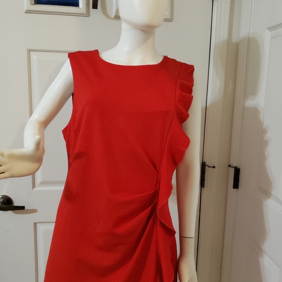 THE LIMITED Lipstick Red Sleeveless Cascading Ruffle Chic Ponte Dress - Picture 3 of 11